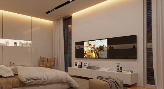 מסך טלויזיה מעוצב בחדר שינה